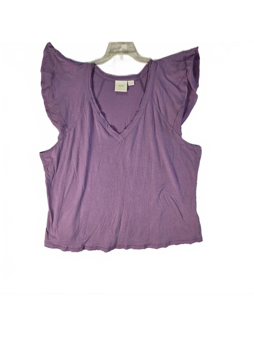 Maeve by Anthropologie Purple Ruffle Flutter Sleeve V-Neck Top Boho Plus 3X
